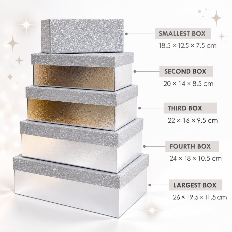 Craft Buddy Silver Nesting Gift Boxes Set of 5