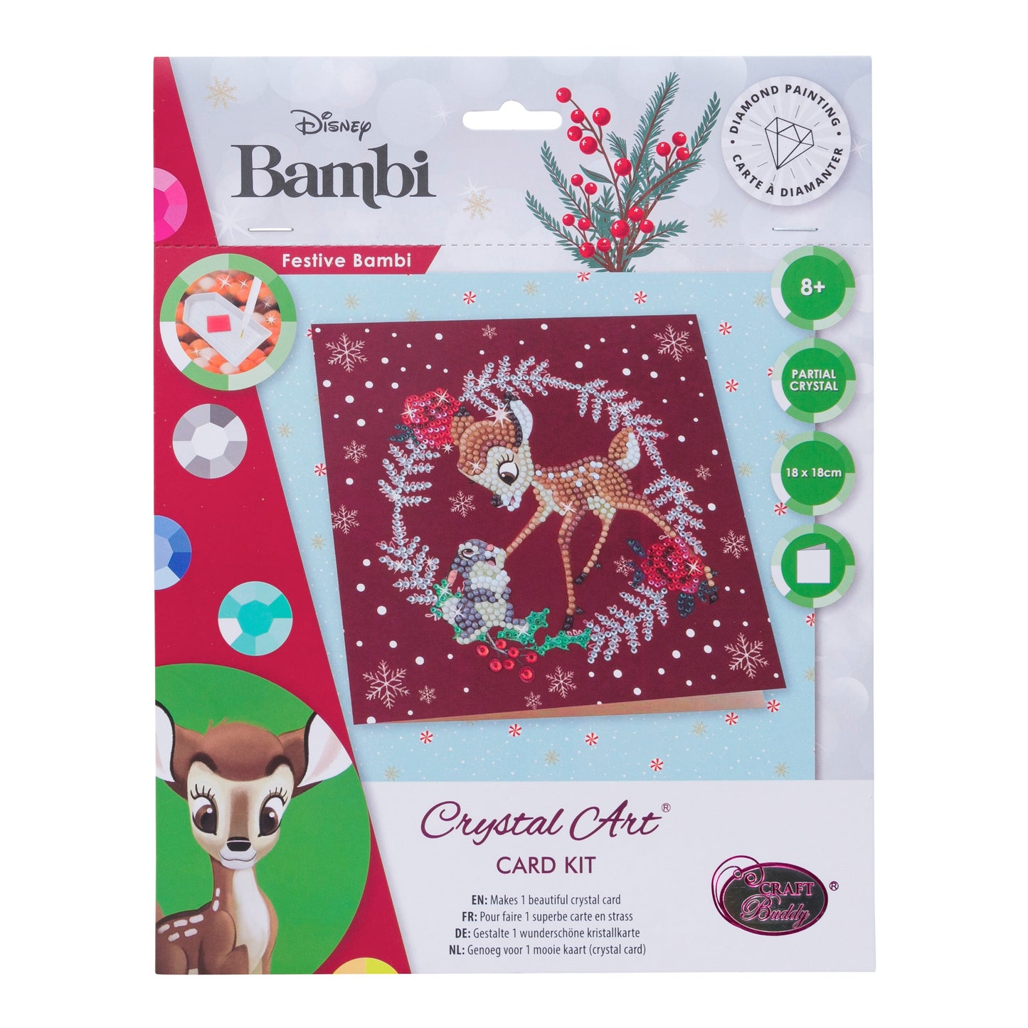 CCK-DNY810: Festive Bambi, 18x18cm Crystal Art Card