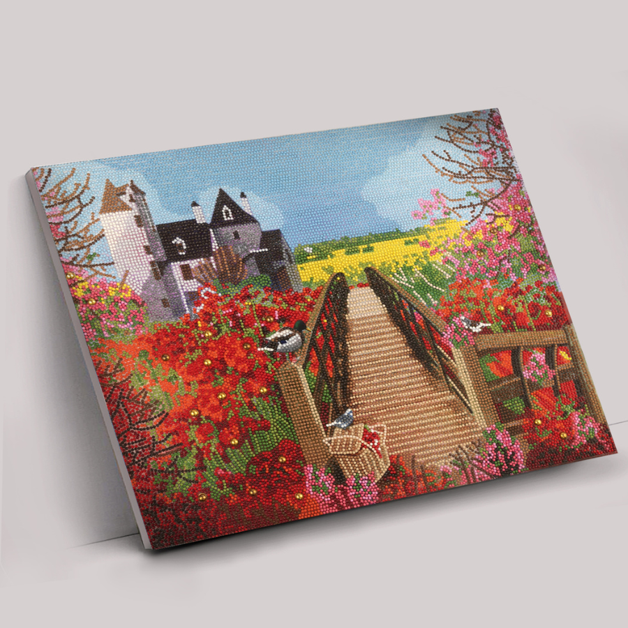 Castle Beyond The Poppies Crystal Art Framed Canvas Kit 50x40cm