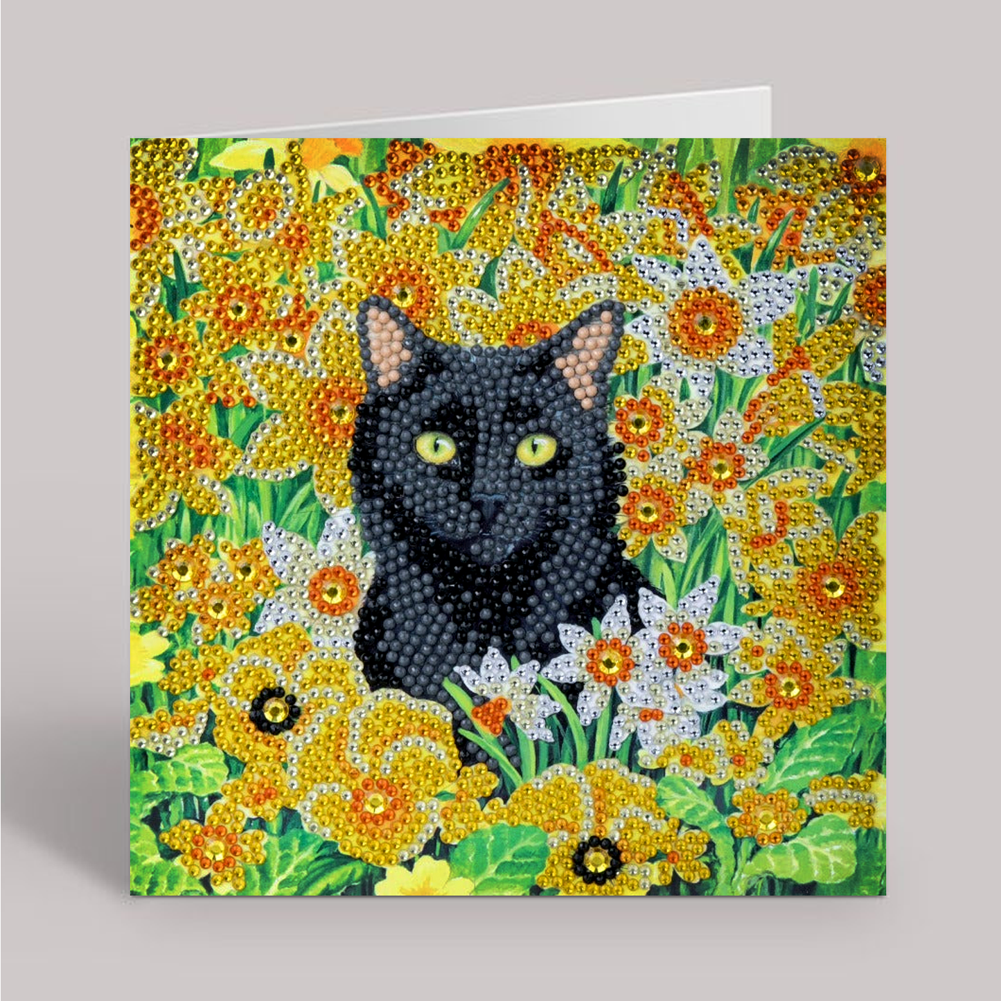 CCK-A103: "Cat Amongst the Flowers" 18x18cm Crystal Art Card