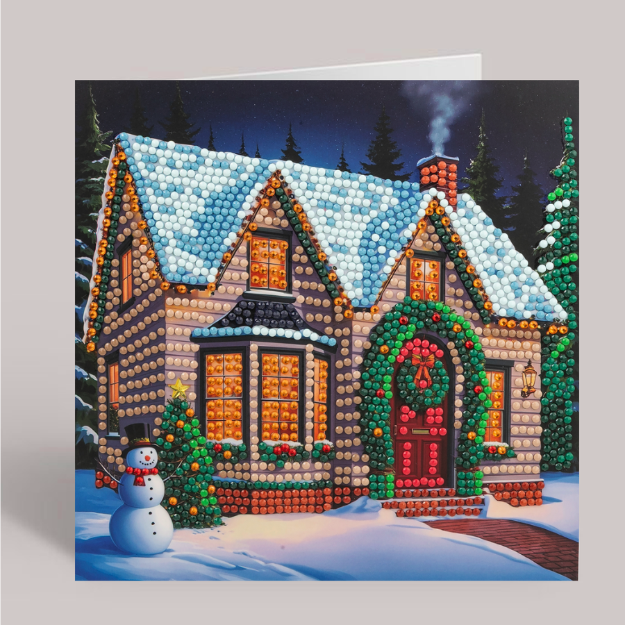 Christmas Cottage Crystal Art Card 18x18 complete