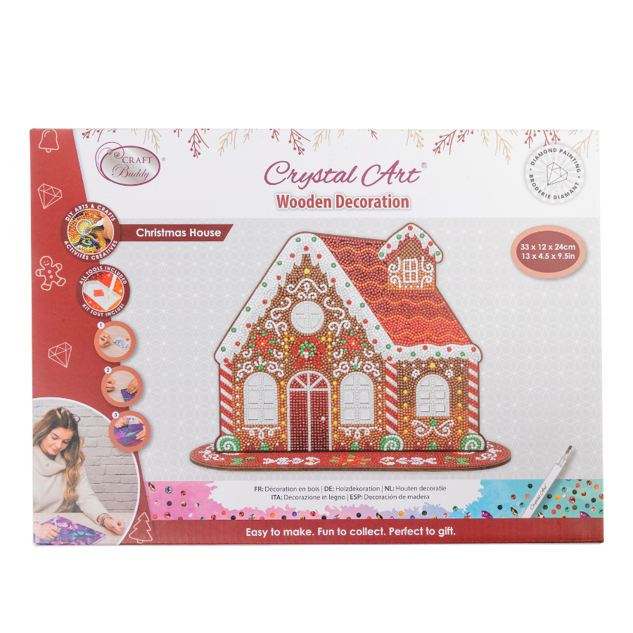 Christmas House Crystal Art Wooden Decoration