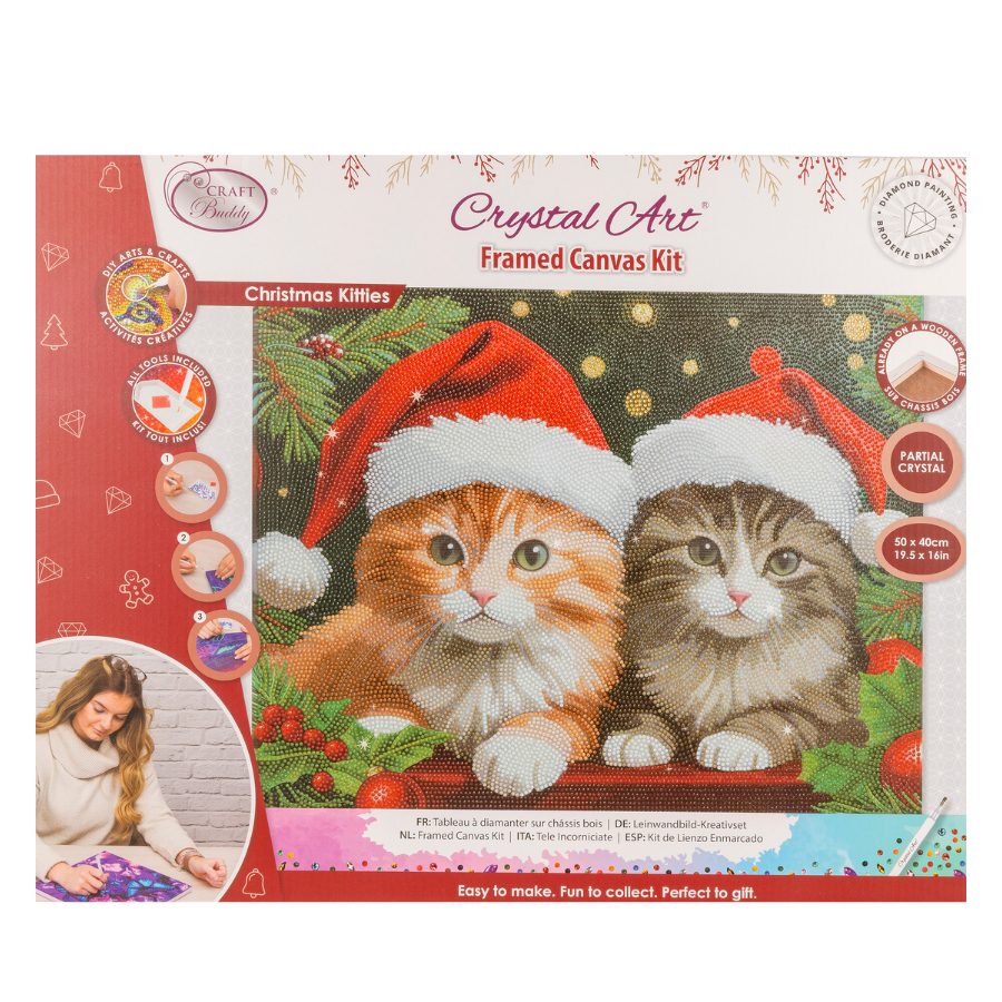 Christmas Kitties Crystal Art Canvas Kit 40x50cm