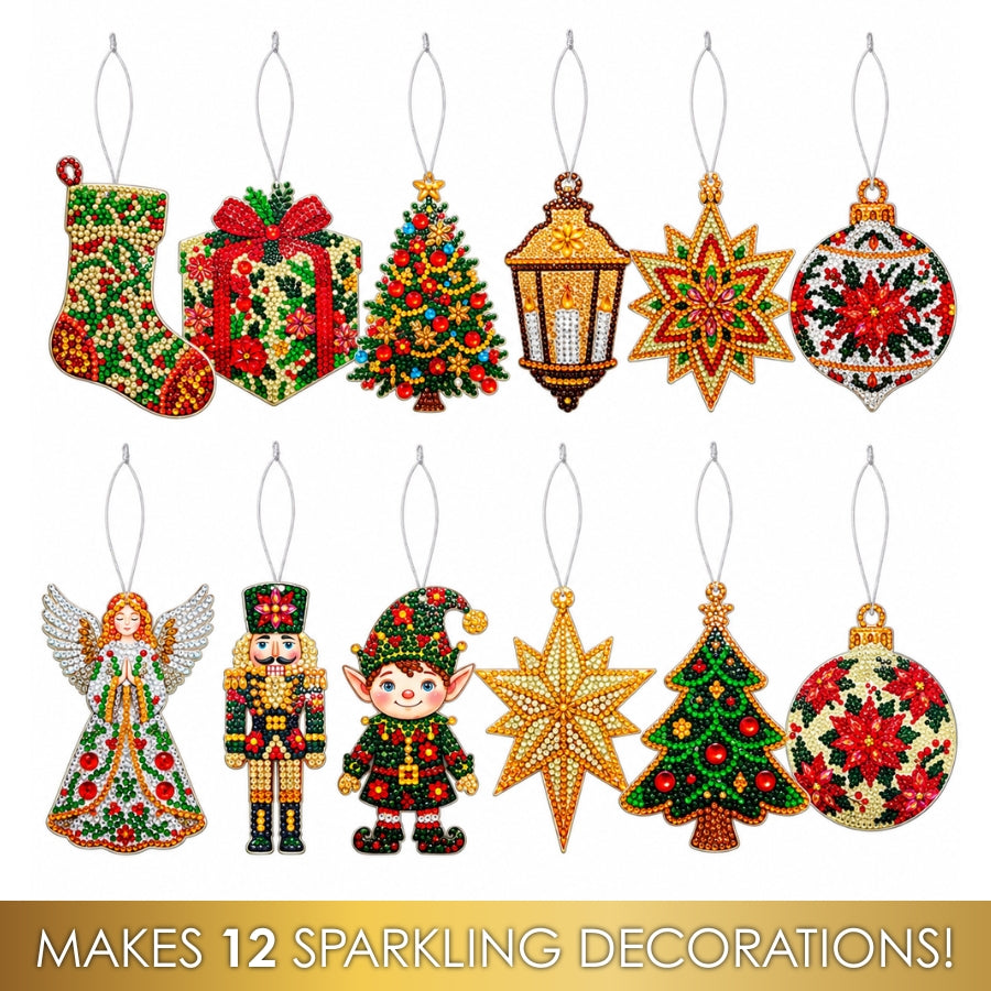 Christmas Treasures Crystal Art Hanging Decoration Kit x 12