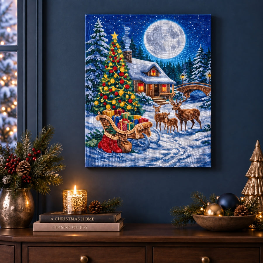 Christmas Woodland Cabin Crystal Art Canvas Kit 40x50cm