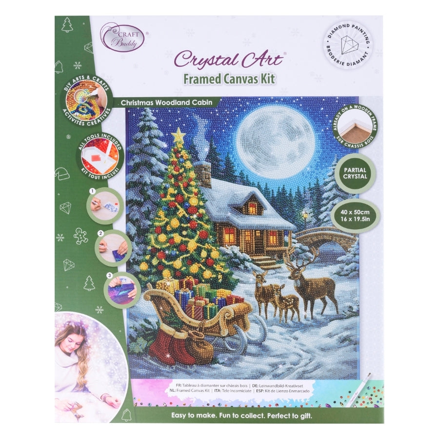 Christmas Woodland Cabin Crystal Art Canvas Kit 40x50cm