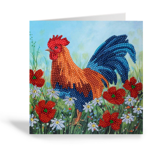 CCK-A102: "Cockerel in the Field" 18x18cm Crystal Art Card