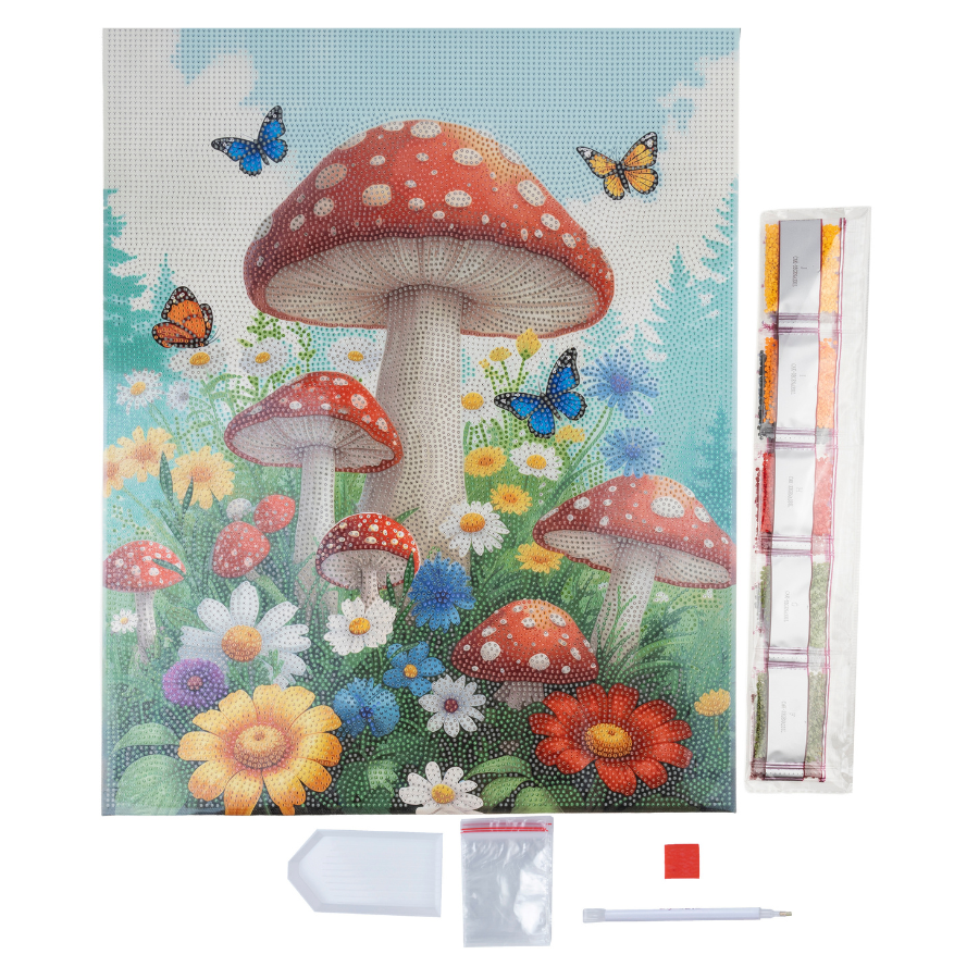 Colourful Mushrooms Crystal Art Canvas Kit 40x50cm