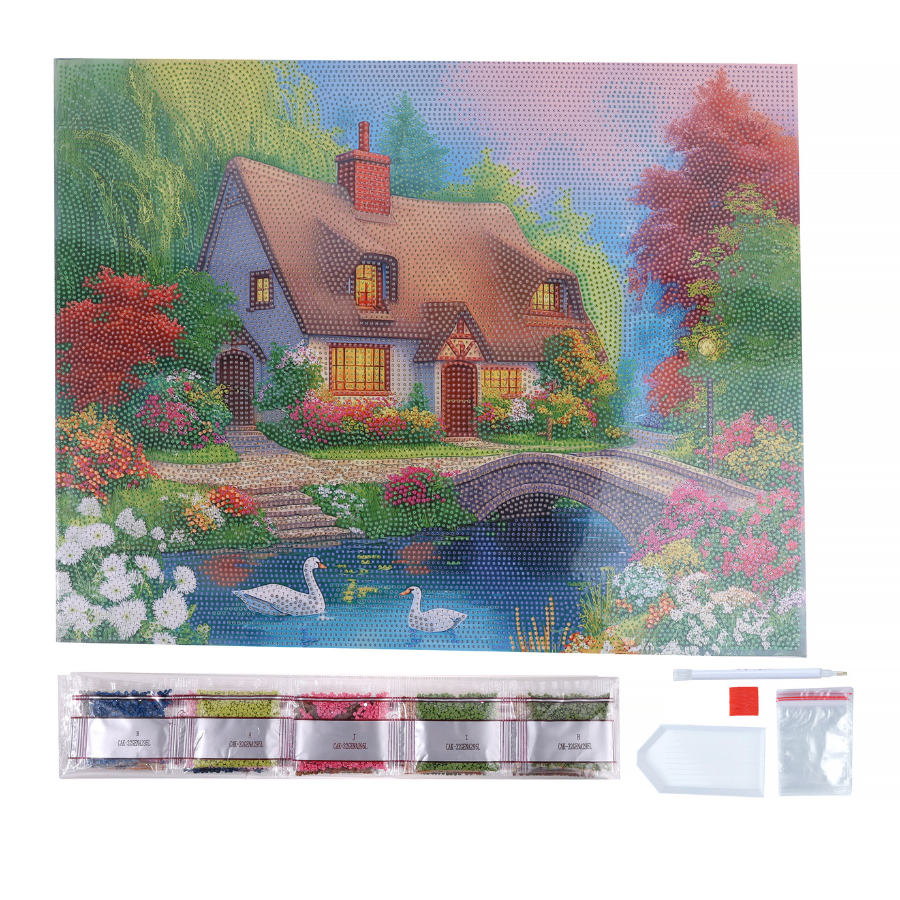 Cosy Cottage Crystal Art Canvas Kit 40x50