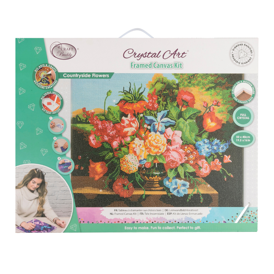 Countryside Flowers Crystal Art Framed Canvas Kit 50x40cm