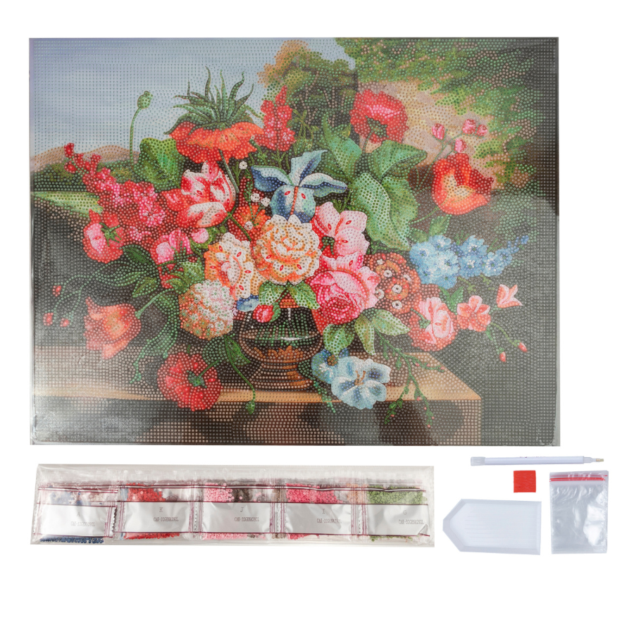 Countryside Flowers Crystal Art Framed Canvas Kit 50x40cm