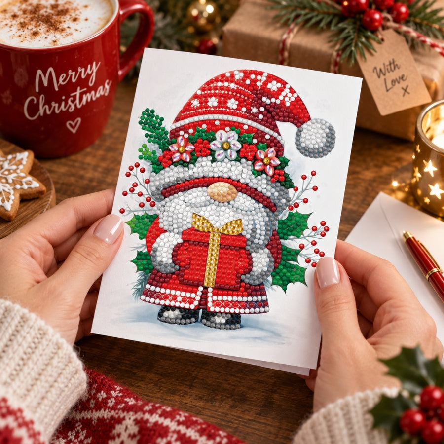 Holiday Gnome Crystal Art Card Kit 12x17cm