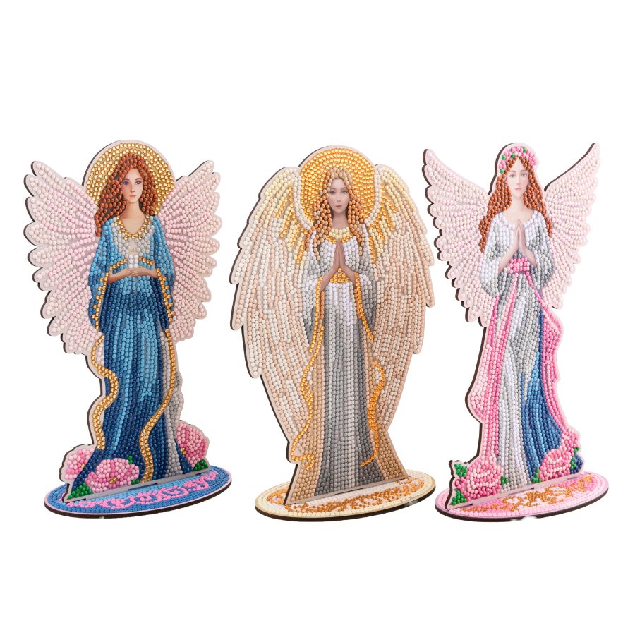 Crystal Art Wooden Decoration Angels Set angled