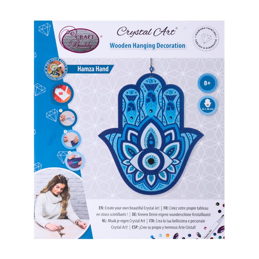 Crystal art hanging wall decoration mdf hamsa hand pack front