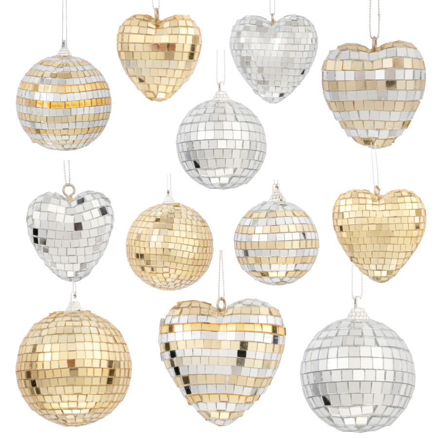Disco Ball Kit Hanging Decoration Gold & Silver Set of 12