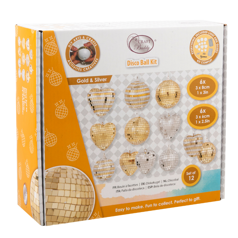 Disco Ball Kit Hanging Decoration Gold & Silver Set of 12