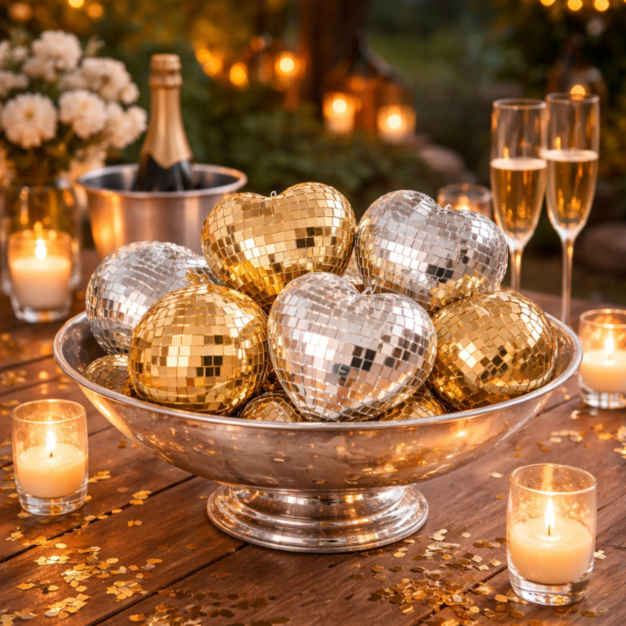 Disco Ball Kit Hanging Decoration Gold & Silver Set of 12