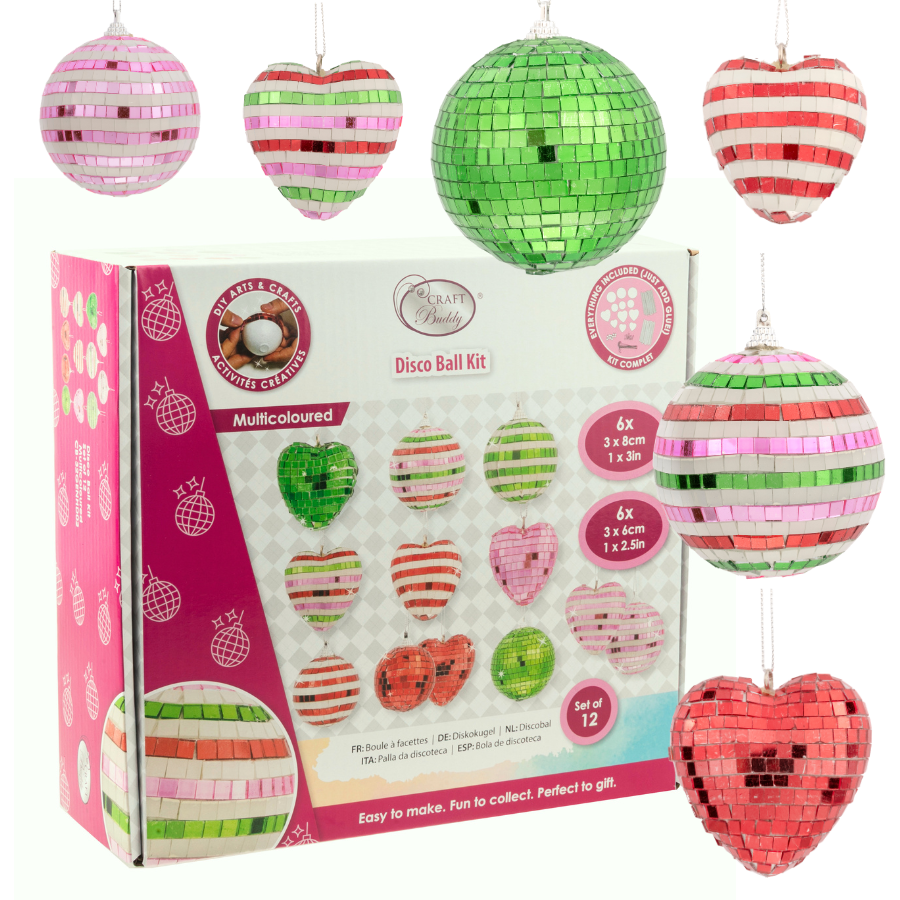 Disco Ball Kit Hanging Decoration Multicoloured Set of 12