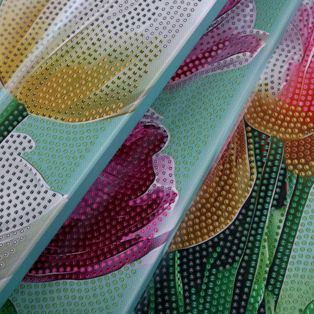 Echoes of spring diamond art triptych close-up unfinished