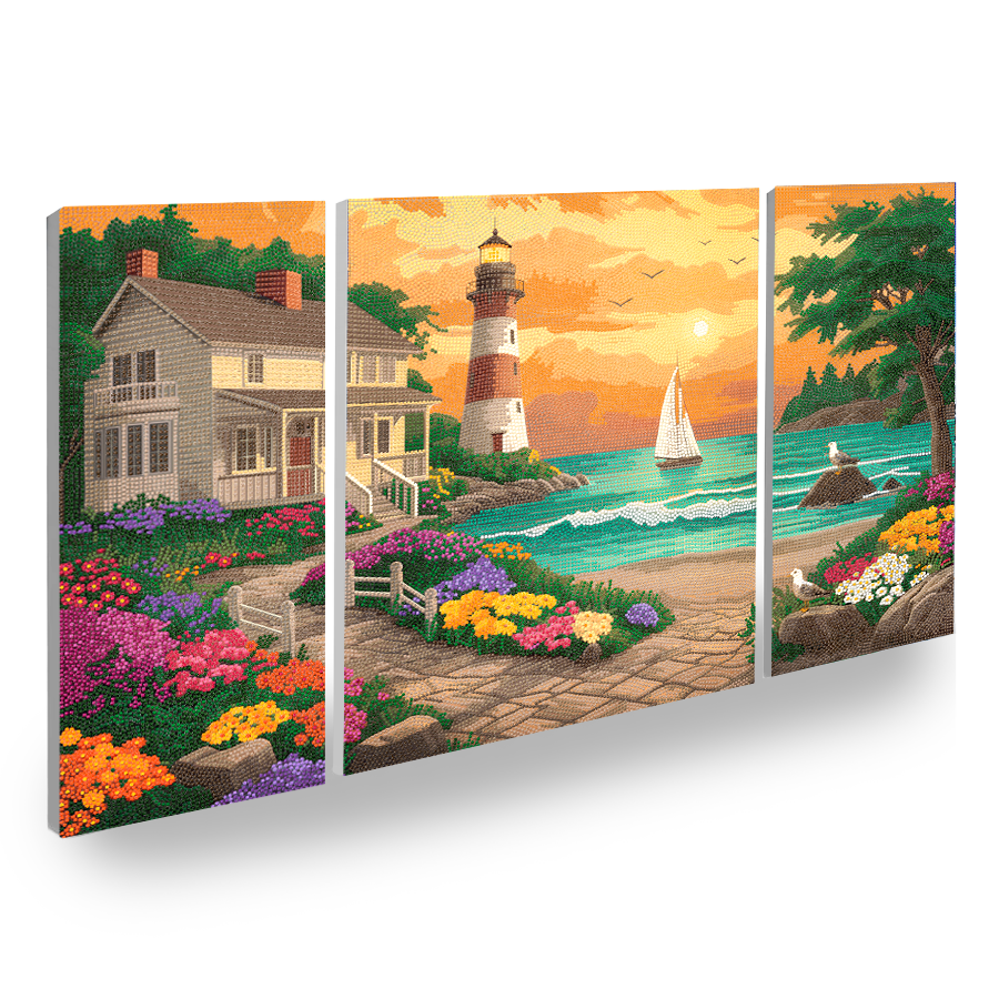 Eventide at the Lighthouse Crystal Art Canvas Triptych