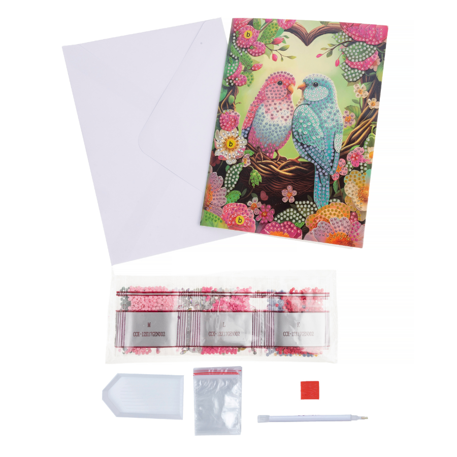 Floral Birds Crystal Art Card Kit 12.6cm x 17.5cm