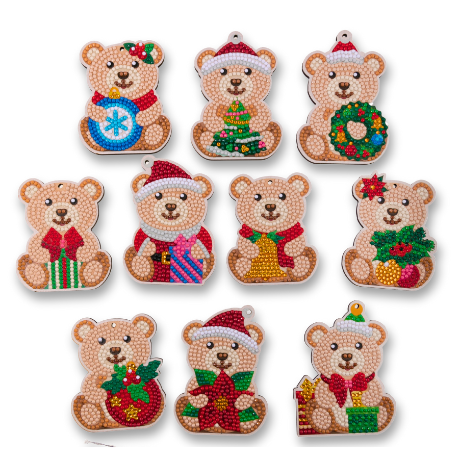 Festive Bears Crystal Art Hanging Decorations Set 1