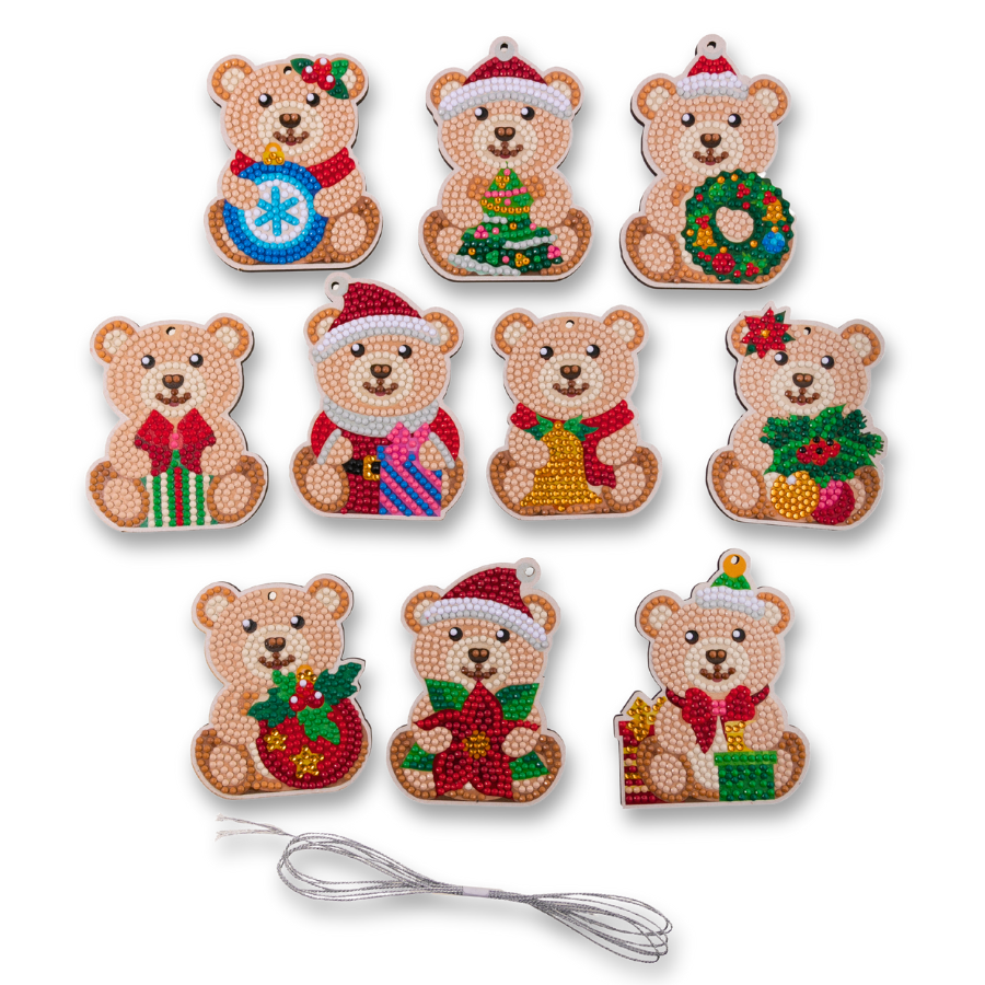 Festive Bears Crystal Art Hanging Decorations Set 2