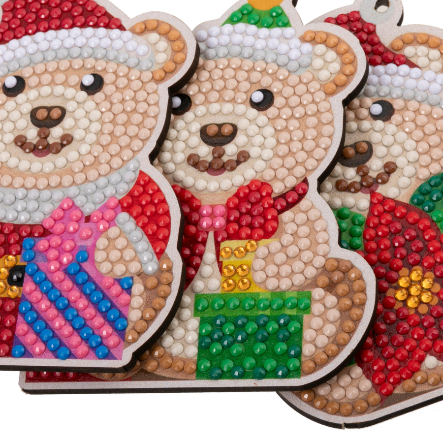 Festive Bears Crystal Art Hanging Decorations Set 6