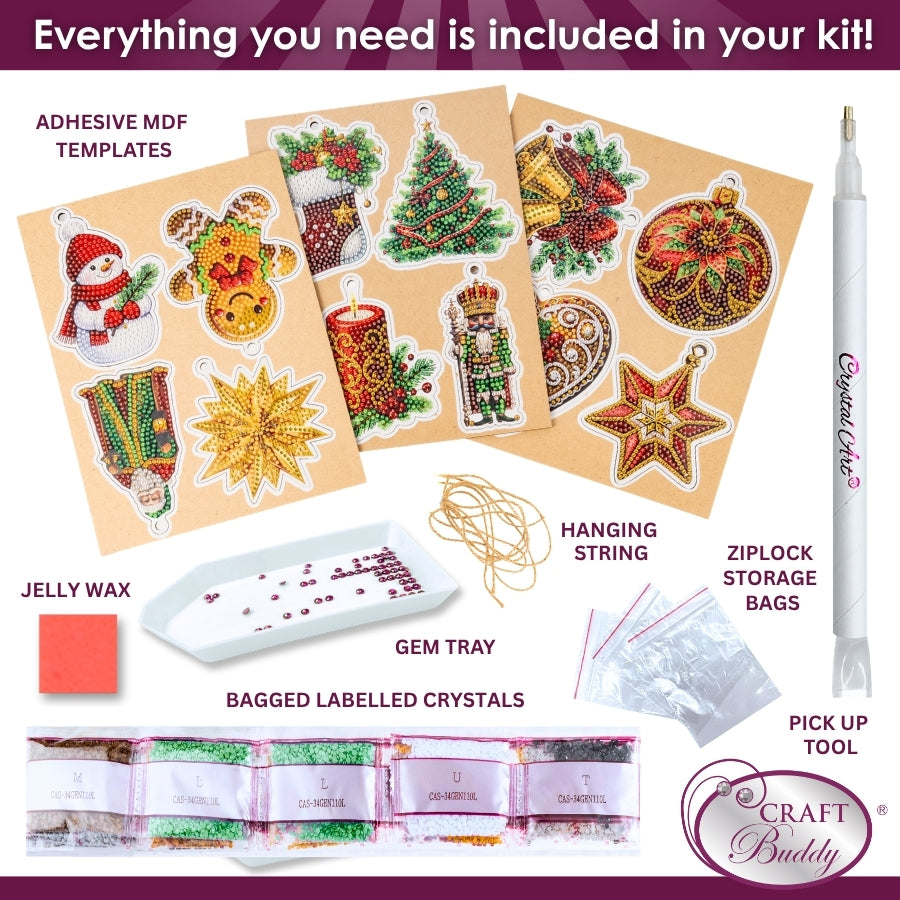 Festive Favourites Crystal Art Hanging Decoration Kit x 12