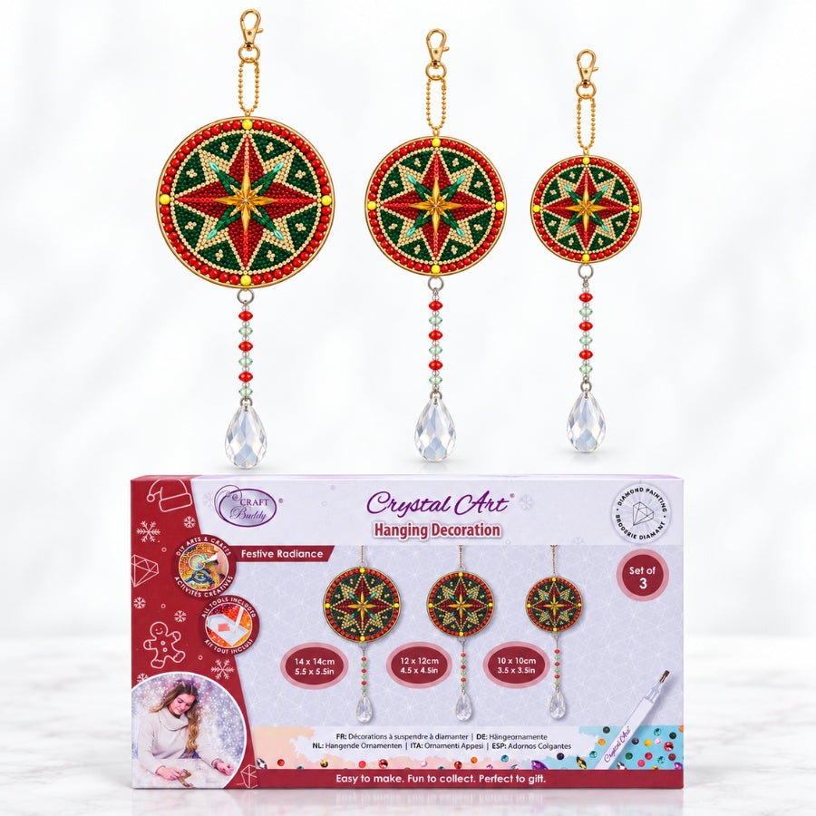 Festive Radiance Crystal Art Hanging Decoration Kit Set of 3
