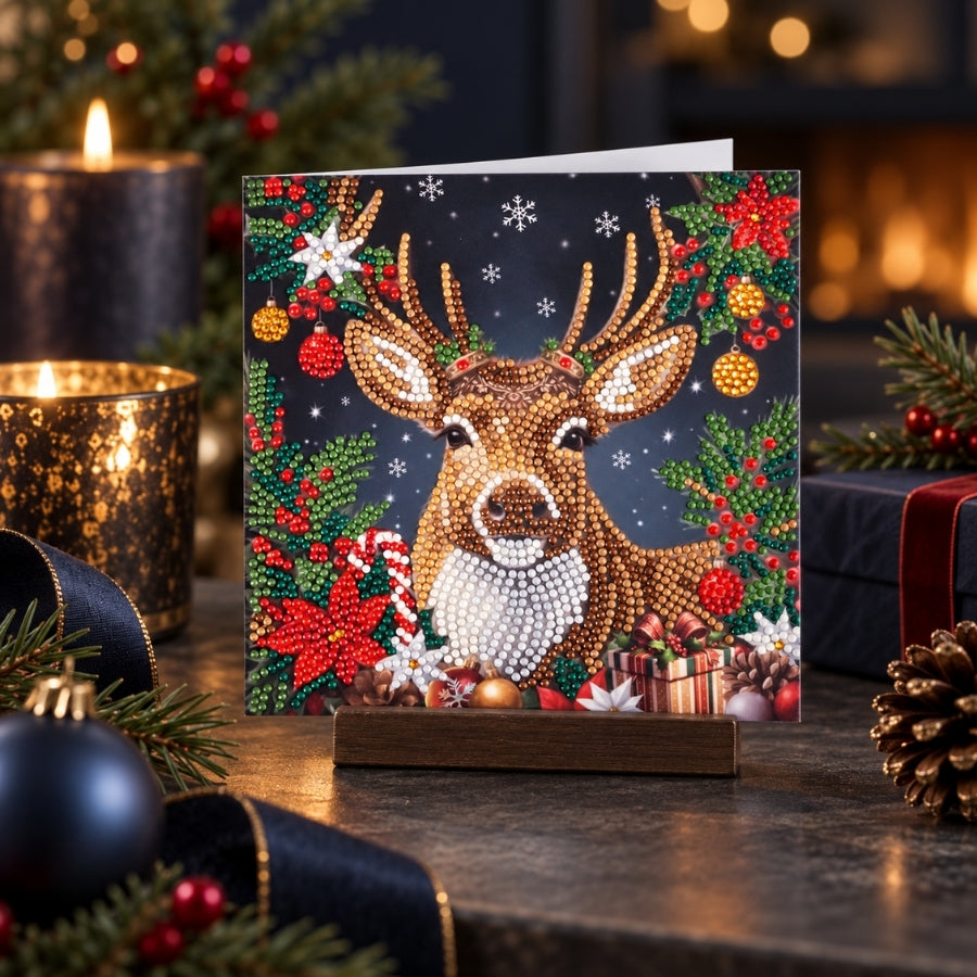 Festive Reindeer Crystal Art Card Kit 18x18cm