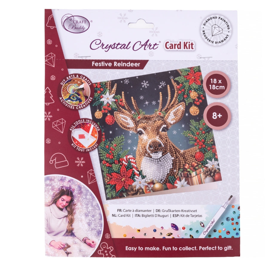 Festive Reindeer Crystal Art Card Kit 18x18cm