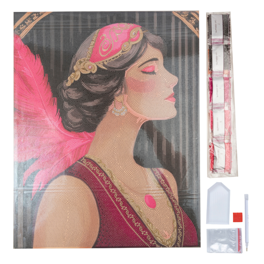 Flapper Girl Rouge Crystal Art Canvas Kit 40x50cm