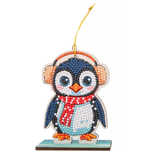Frosty Penguin Crystal Art Hanging Buddies Decoration front