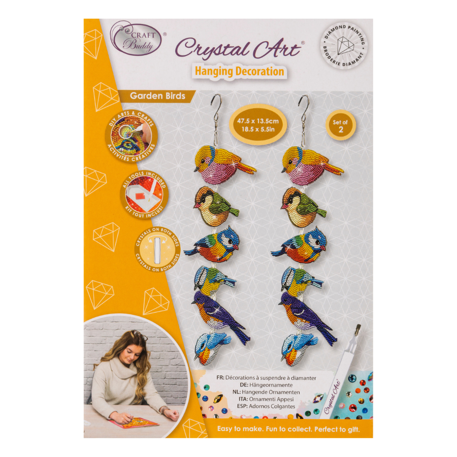 Garden Birds Crystal Art Hanging Decoration Kit Set of 2
