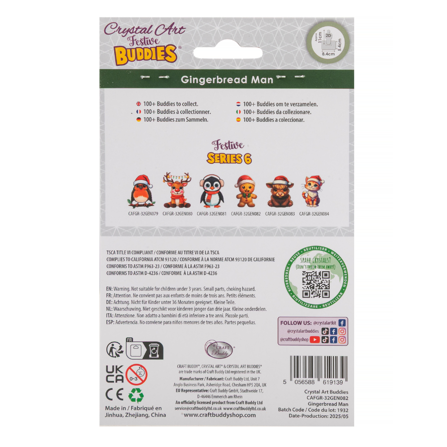 Gingerbread Man Crystal Art Hanging Buddies Decoration pack back