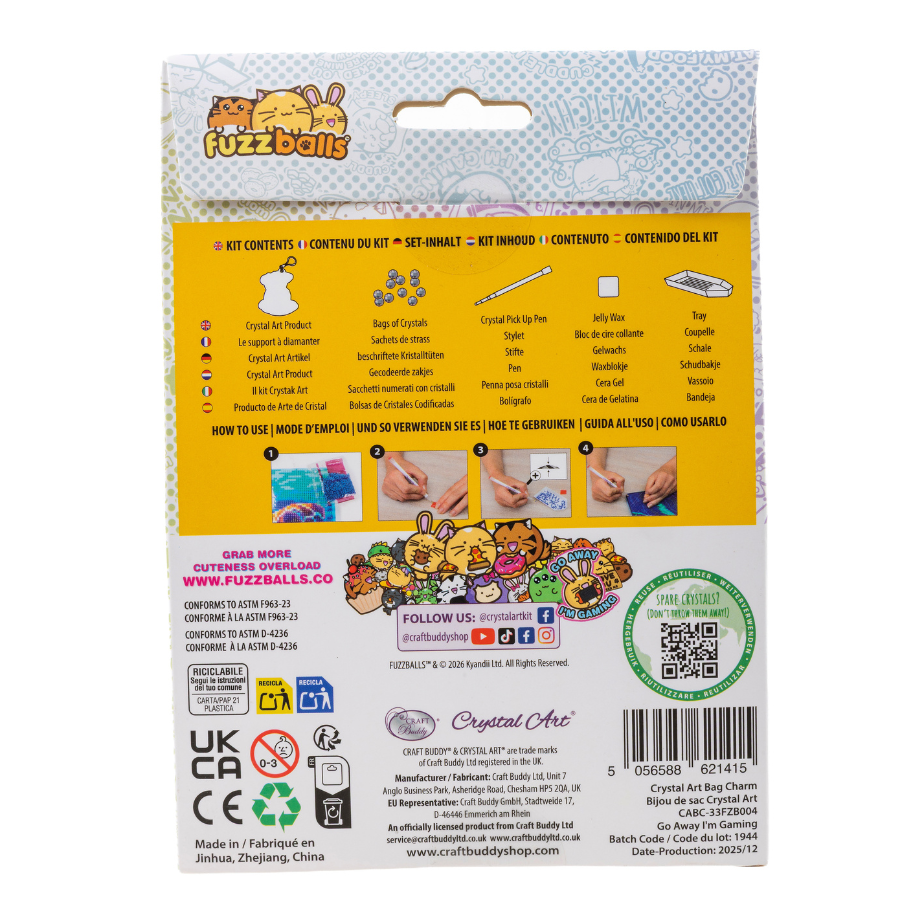 Go Away I'm Gaming Crystal Art Bag Charm Kit Fuzzballs