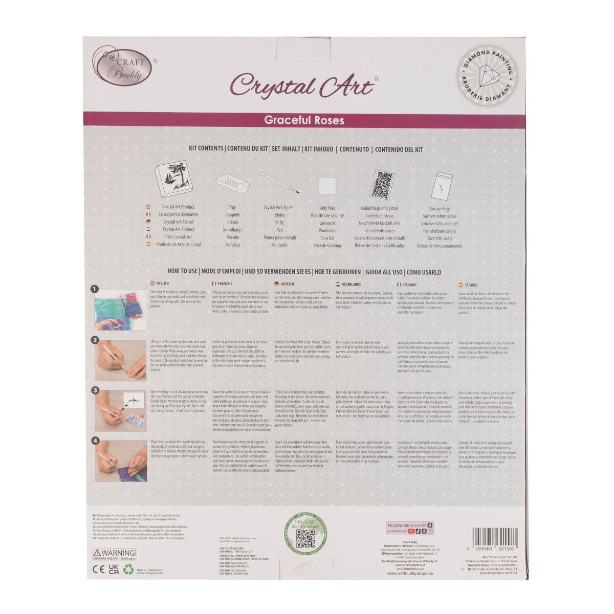 Graceful roses crystal art canvas 40x50 back packaging