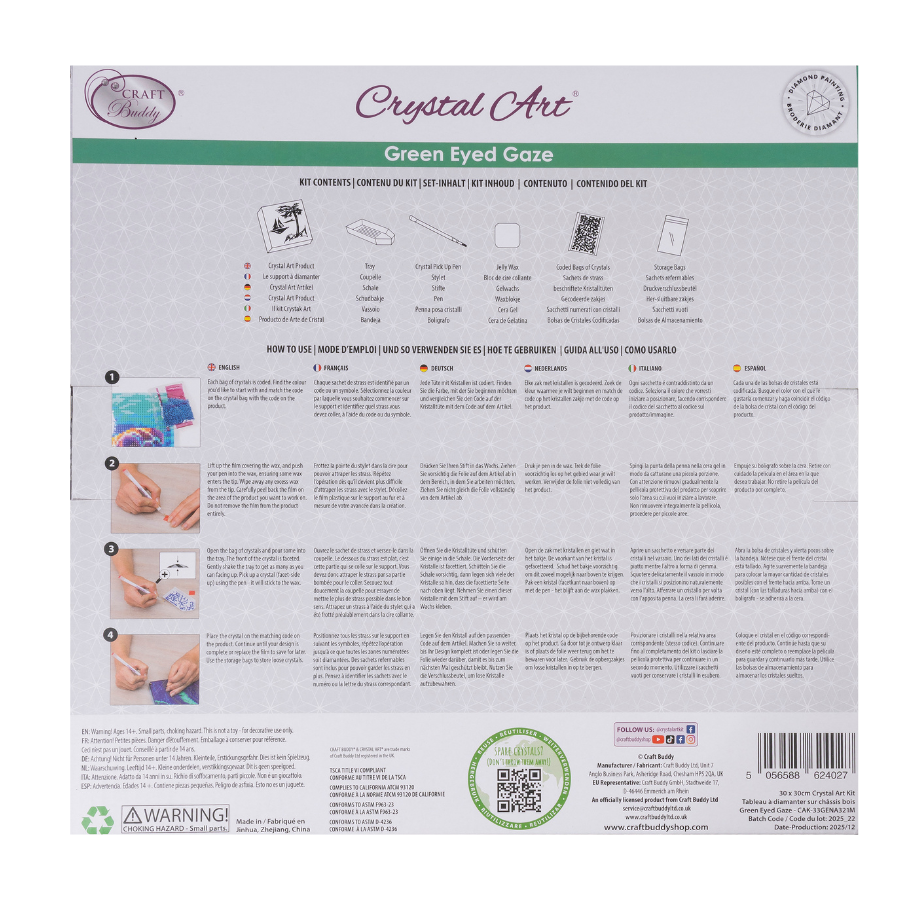 Green Eyed Gaze Crystal Art Canvas Kit 30x30cm