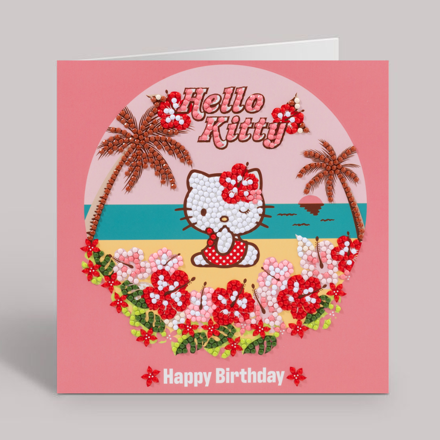 Happy Birthday Aloha Crystal Art Card 18x18cm Hello Kitty