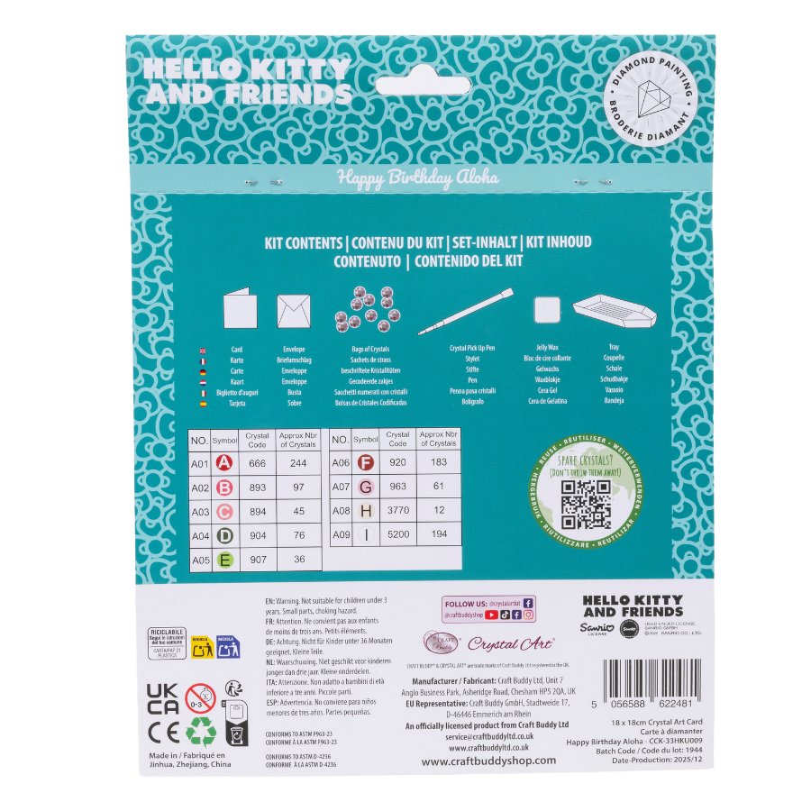 Happy Birthday Aloha Crystal Art Card 18x18cm Hello Kitty