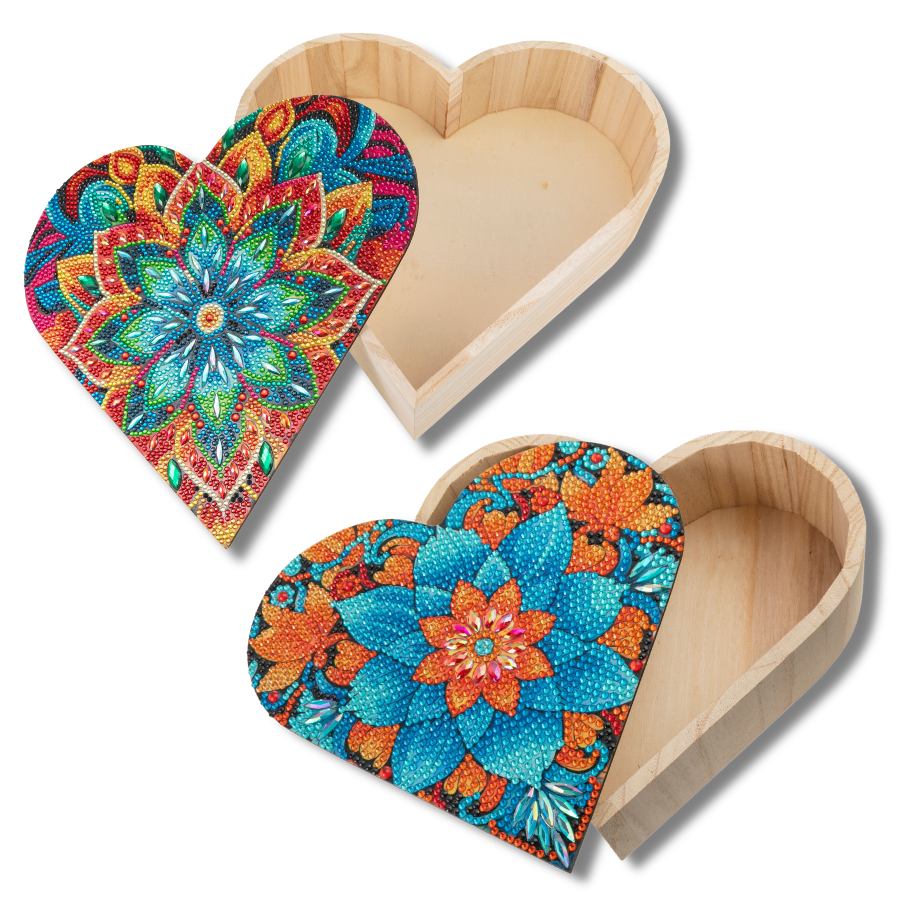 Heart Crystal Art Kit Wooden Boxes Set of 2