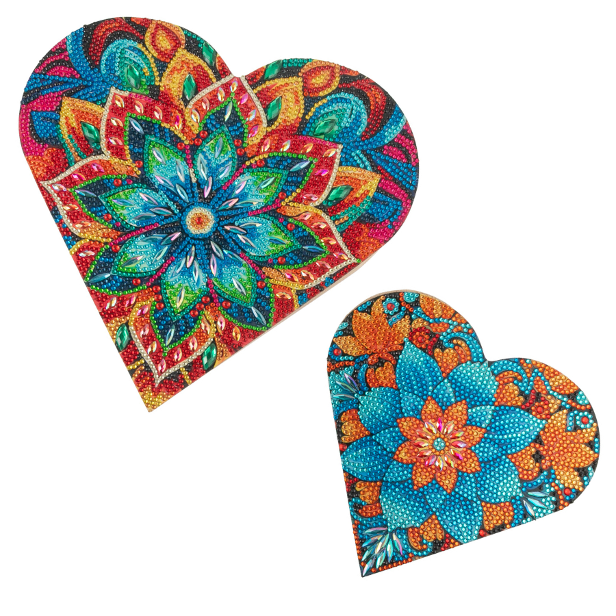 Heart Crystal Art Kit Wooden Boxes Set of 2