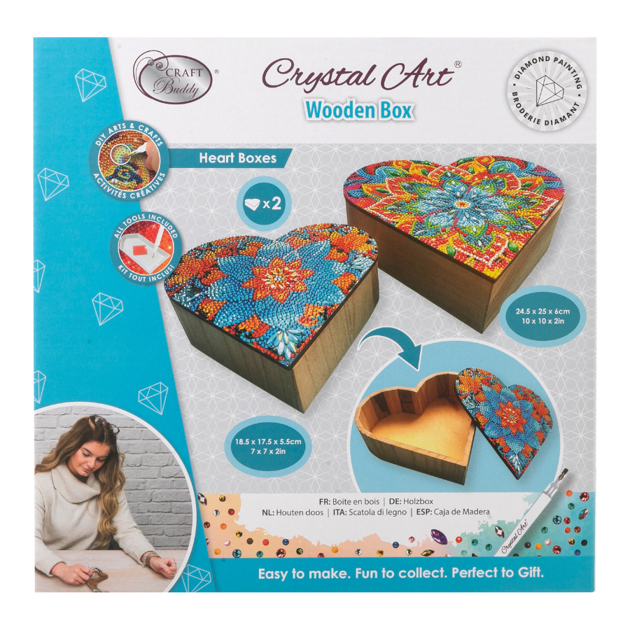 Heart Crystal Art Kit Wooden Boxes Set of 2