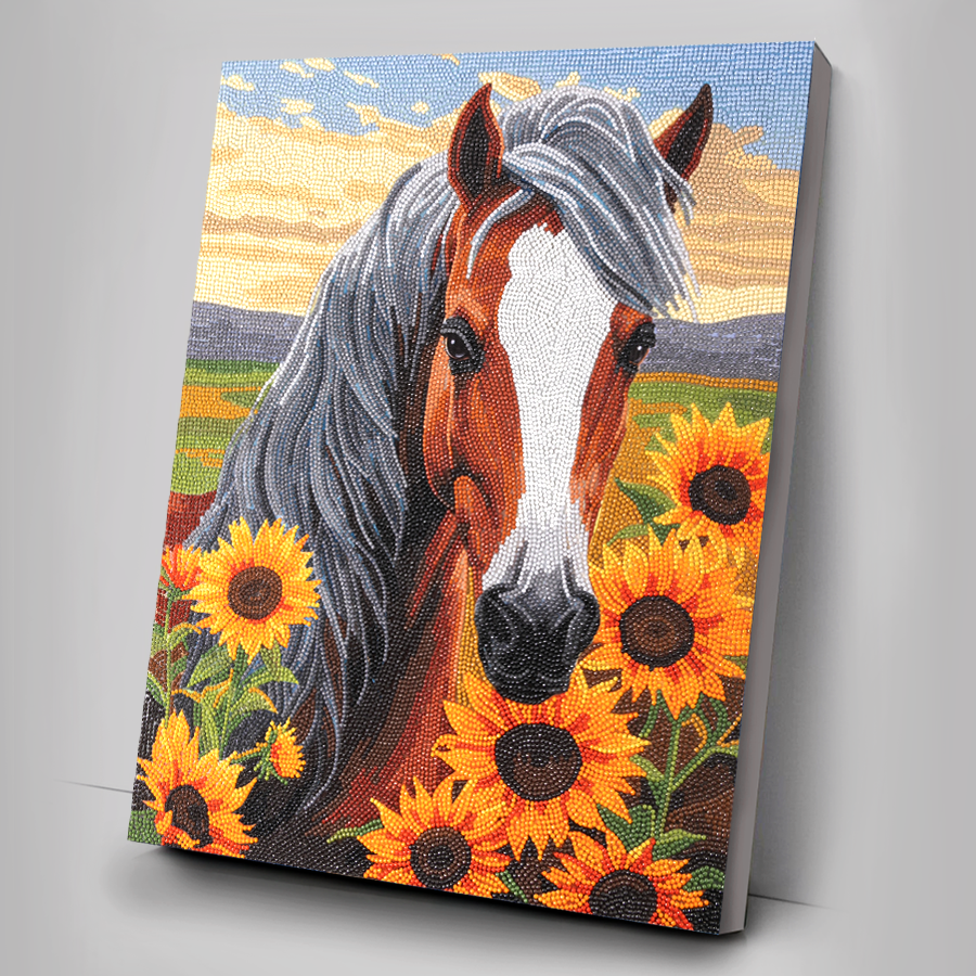 Horse With Sunflowers Crystal Art Canvas Kit 35x45 10