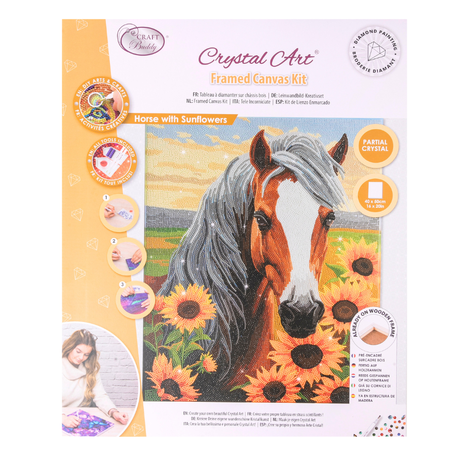 Horse With Sunflowers Crystal Art Canvas Kit 35x45 1