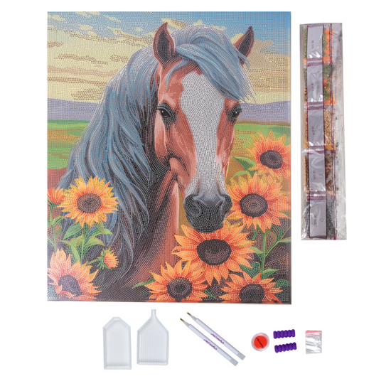 Horse With Sunflowers Crystal Art Canvas Kit 35x45 3