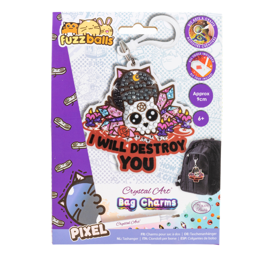 I Will Destroy You Crystal Art Bag Charm Kit Fuzzballs