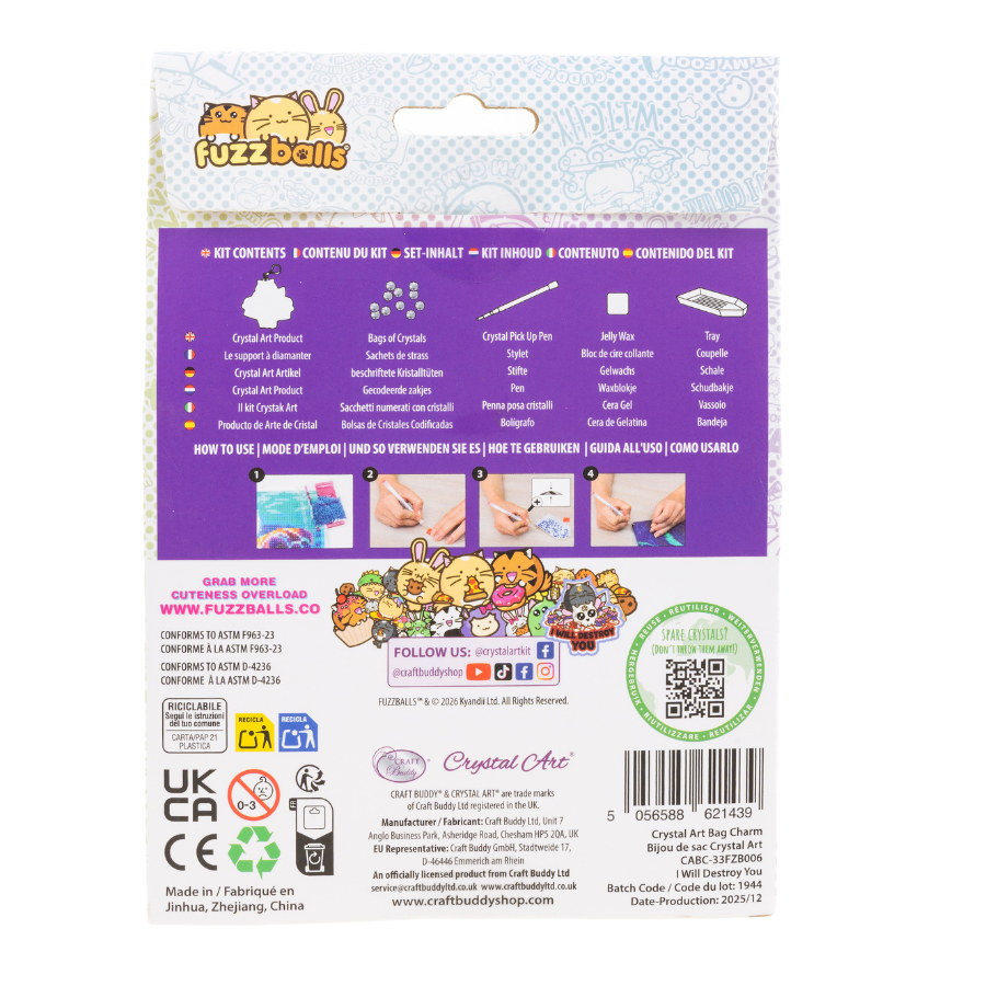 I Will Destroy You Crystal Art Bag Charm Kit Fuzzballs