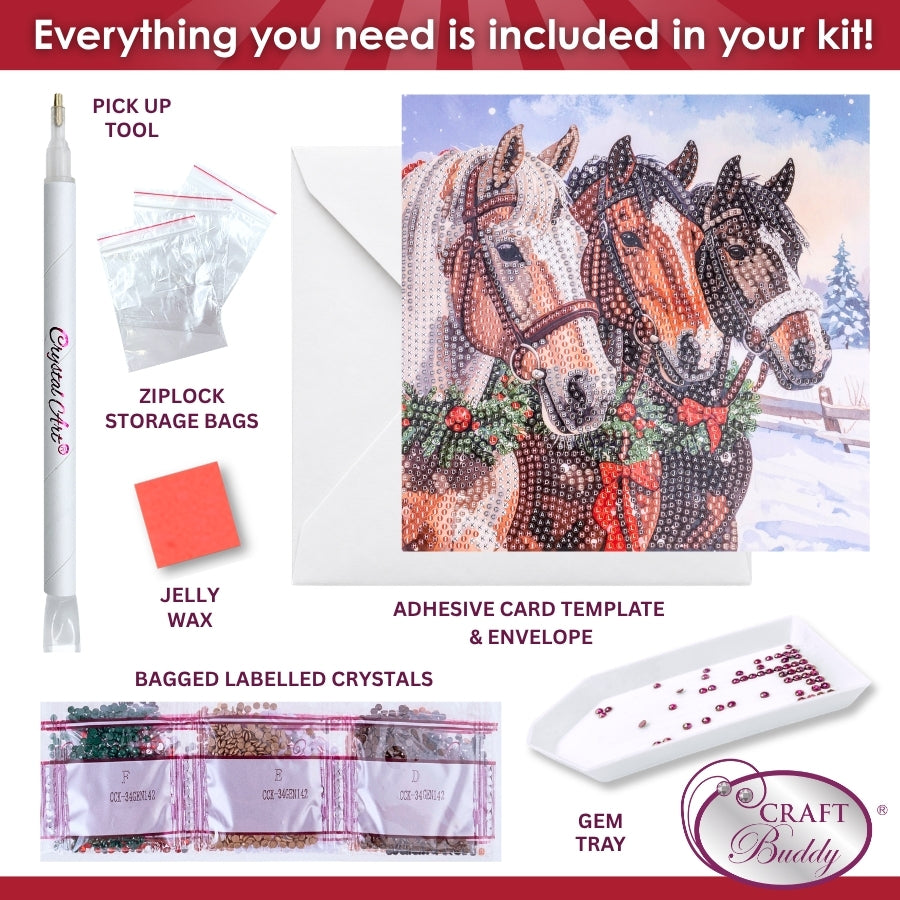 Jolly Horses Crystal Art Card Kit 18x18cm